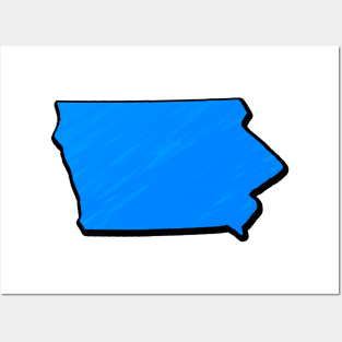 Bright Blue Iowa Outline Posters and Art